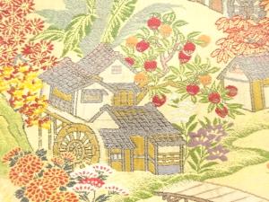 アンティーク　水車小屋風景模様織り出し名古屋帯